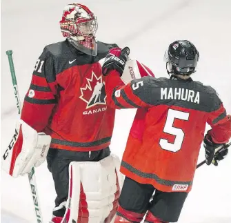  ??  ?? Everett Silvertips netminder Carter Hart leads Canada into today’s opener.