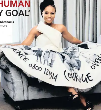  ??  ?? Nomzama Mbatha used her graduation to raise awareness about depression, anxiety and mental illness, wearing a dress bearing SADAG’s toll-free number.