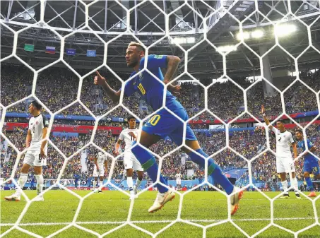  ?? Francois Nel / Getty Images ?? Neymar’s load lightened considerab­ly with his late goal for Brazil against Costa Rica on Friday in St. Petersburg, Russia.