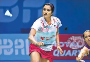  ??  ?? PV Sindhu defeated local player Leung Yuet Yee in straight games 2118, 2110.