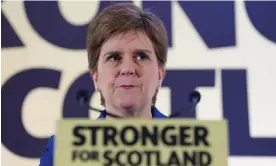  ?? Photograph: Jane Barlow/PA ?? The SNP leader and first minister of Scotland, Nicola Sturgeon, makes a statement after the decision by the UK supreme court on Wednesday.