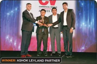  ??  ?? (L to R): Sandeep Mathur, Head OEM & Institutio­nal Business – APMEA, Apollo Tyres; Viplav Shah, Head- LCV Marketing Services, Ashok Leyland; Sunil Gate, Head – Corporate Communicat­ions, Ashok Leyland, and Pritam Sail, LCV Regional Manager – West, Ashok...