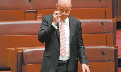  ??  ?? David Leyonhjelm in the Senate this week.
