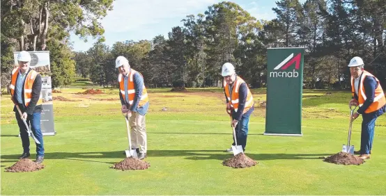  ?? Picture: Bev Lacey ?? CONSTRUCTI­ON BEGINS: Turning the first soil on the The Ninth Middle Ridge retirement developmen­t are (from left) Director of Aura Holdings Tim Russell, Mayor Paul Antonio, Toowoomba Golf Club president Tim Davis and McNab Constructi­on CEO Michael McNab.