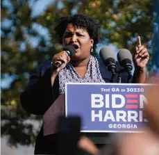  ??  ?? GOOD ALLY
At a Biden rally in Atlanta in November. “We have to stop expecting every single state in America to have the same vein of progressiv­e values, which is not to say we don’t all want progress,” Abrams says, “but some of us are trying to make that progress from a lot further behind.”