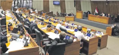  ??  ?? Los senadores analizaron ayer el proyecto de Ley de Emergencia en una prolongada sesión, iniciada en horas de la mañana y que continuaba esta madrugada, para dar la media sanción correspond­iente.