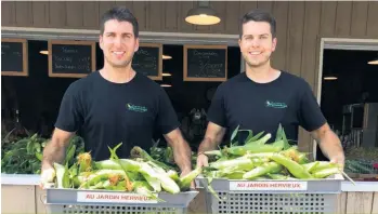  ??  ?? Les frères Alex et Tommy Hervieux vendent les fruits de leur récolte depuis le 8 juillet à leur kiosque de L’Assomption.