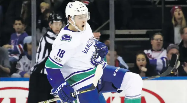  ?? — GETTY IMAGES FILES ?? Jake Virtanen has shown flashes of what he could be in the National Hockey League but needs to contribute more goals.