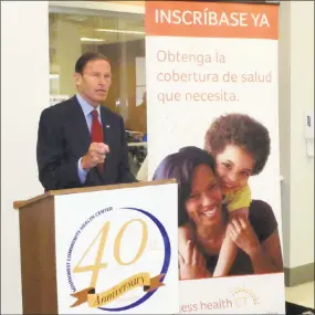  ?? Cedar Attanasio / Hearst Connecticu­t Media ?? Sen. Richard Blumenthal speaks at the Southwest Community Health Center in Bridgeport, on Friday.