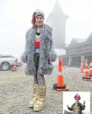  ?? PHOTOS: MARK PRICE ?? Back in the day . . . Cardrona Alpine Resort general manager Bridget Legnavsky in 1980s party mode. Inset: Carol Little, of Wanaka, looks on the bright side.