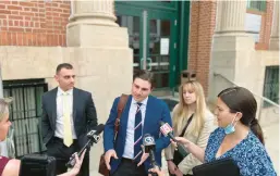 ?? TAYLOR HARTZ/HARTFORD COURANT ?? The defense team for Richard Dabate, left, rested its case Friday. Lead defense attorney Trent Lalima, center, said he looks forward to closing arguments Monday in the “Fitbit murder” trial in Rockville Superior Court.