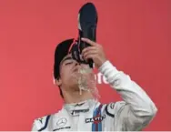  ?? ANDREJ ISAKOVIC/AFP/GETTY IMAGES ?? Williams teenager Lance Stroll, third in the Azerbaijan Grand Prix on Sunday, is the first Canadian to reach a Formula One podium since Jacques Villeneuve 16 years ago.
