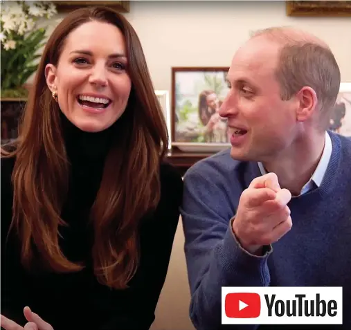  ??  ?? Point taken...Kate gets the giggles in launch clip as Prince William warns her to watch what she says now she’s become a YouTuber