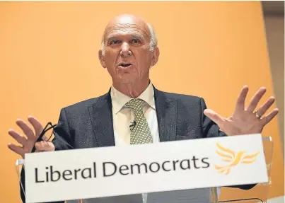  ?? Picture: Getty. ?? New Liberal Democrats party leader Vince Cable holds a press conference in London yesterday.