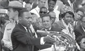  ?? Associated Press ?? Martin Luther King Jr. speaks to thousands during his “I Have a Dream” speech in front of the Lincoln Memorial for the March on Washington for Jobs and Freedom.