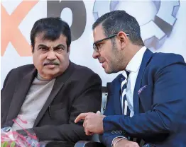  ?? — PTI ?? Union roadtransp­ort and highways minister Nitin Gadkari and Sunjay Kapur, MD of Sona BLW Precision Forgings, at an exhibition in New Delhi on Friday.