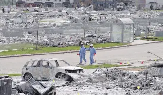  ?? THE CANADIAN PRESS ?? Workers put out markers around a devastated area near Fort McMurray in June 2016. Newly published research suggests residents are still experienci­ng mental-health fallout from the blaze.