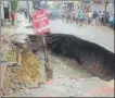  ??  ?? ▪ Road cavein at Nazirabad in Kanpur.