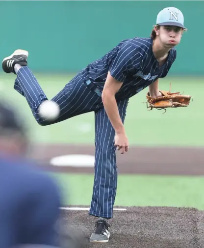  ?? ALLEN CUNNINGHAM/SUN-TIMES ?? Nazareth starter Nick Drtina allowed one run and three hits in 5⅓ innings in the Class 3A title game in Joliet.