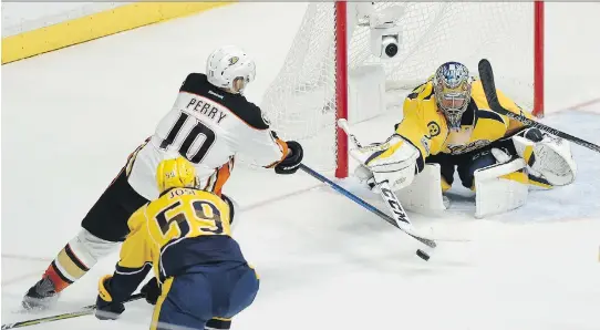  ?? MARK HUMPHREY/THE ASSOCIATED PRESS ?? The play of goaltender Pekka Rinne is a big reason why the Nashville Predators are just four wins away from their first Stanley Cup celebratio­n.
