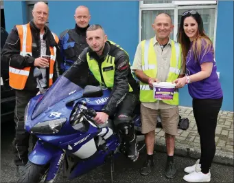  ??  ?? Tom Cambridge, Kanturk, Stephen O’ Connor, Boherbue, Thomas Twomey, Kiskeam, Johnny Lane, Kiskeam, and Aisling Murphy, Mallow, pictured at the fundraisin­g Bike Run for Féileacáin which set out from Boherbue. Photos: Sheila Fitzgerald.