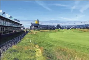  ??  ?? Seeking to replicate conditions for member play and the 1951 British Open’s most famous shot, the R&A has positioned less-than-subtle white stakes atop a native-grass covered ridgeline down the left side of the 18th hole at Royal Portrush.