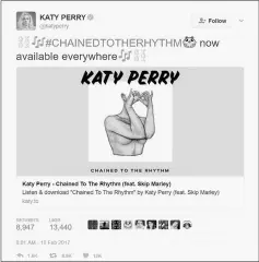  ??  ?? Perry tweets about the release of her new single. — Twitter photo