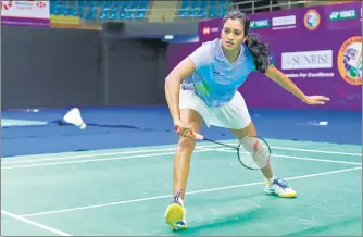 ?? BAI ?? Top seed PV Sindhu trains at the Indira Gandhi Sports Complex in New Delhi on Monday.