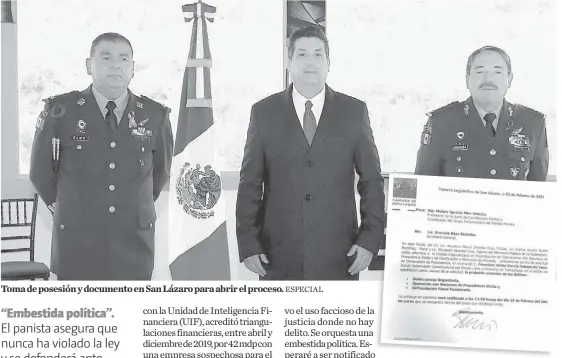  ?? ESPECIAL ?? Toma de posesión y documento en San Lázaro para abrir el proceso.