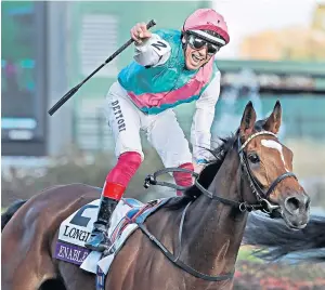  ??  ?? Pumped: Frankie Dettori celebrates riding Enable to victory in the Breeders’ Cup at Churchill Downs in Louisville, Kentucky