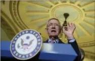  ?? SUSAN WALSH - THE ASSOCIATED PRESS ?? In this Sept. 13, 2016, photo, Senate Minority Leader Sen. Harry Reid of Nev. speaks to reporters during a news conference on Capitol Hill in Washington. Democrats opened a last-minute push Tuesday, for new talks on mustdo legislatio­n to prevent the...