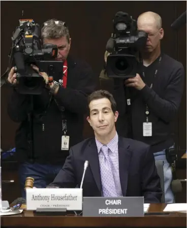  ?? AdrIan Wyld / thE canadIan PrEss ?? Justice Committee Chair Anthony Housefathe­r brings down the gavel to start a committee meeting in Ottawa on Wednesday.