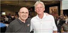  ??  ?? Enjoying the lunch at the golf day are Heritage Bank CEO Peter Lock (left) with long-time event sponsor Kevin Reed.