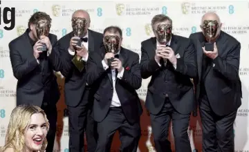  ??  ?? The sound engineers of TheRevenan­t pose after winning their awards for best sound at the British Academy of Film and Television Arts (BAFTA) Awards at the Royal Opera House in London, Feb 14.