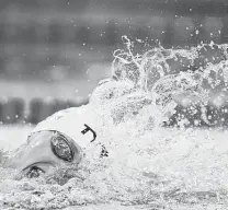  ?? Maddie Meyer / Getty Images ?? U.S. Olympian Katie Ledecky competes in the 400-meter freestyle at the TYR Pro Swim Series at Northside Swim Center.