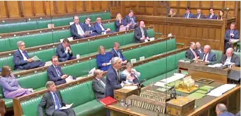  ?? Photo — AFP ?? A video grab from footage broadcast shows Barclay (centre) speaking as he opens the debate on the European Union (Withdrawal Agreement) Bill: Committee of the Whole House debate, in the House of Commons in London.
