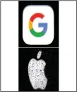  ??  ?? This combo of photos shows the logo for Google (top) and Apple (bottom). Apple and Google on Wednesday, May 20, 2020, released long-awaited smartphone technology to automatica­lly notify people if they might have been exposed to the coronaviru­s. (AP)