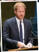  ?? ?? Speaking out: The prince addresses the UN. Above: Waiting with Meghan