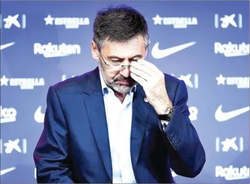  ?? AFP ?? Police raided the offices of FC Barcelona on Monday, carrying out several arrests just six days ahead of the club’s presidenti­al elections. Spain’s Cadena Ser radio said one of those arrested was former club president Josep Maria Bartomeu.