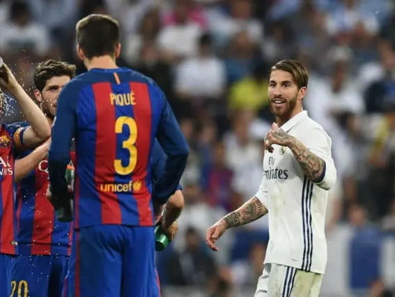  ?? (Getty) ?? Sergio Ramos was shown a red card during el clasico