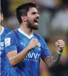  ?? Getty Images ?? Ruben Neves celebrates at full-time following Al Hilal’s victory over Al Ittihad in the Asian Champions League