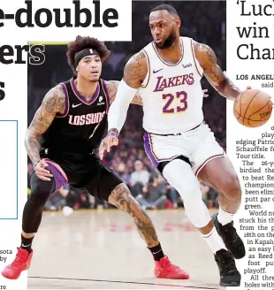  ?? — USA Today file photo ?? Phoenix Suns forward Kelly Oubre Jr guards Los Angeles Lakers forward LeBron James.