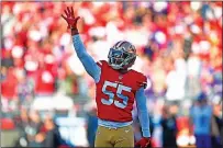  ?? JOSE CARLOS FAJARDO — BAY AREA NEWS GROUP ?? The 49ers’ Dee Ford waves after sacking the Vikings’ Kirk Cousins during their NFC divisional playoff game last Saturday.