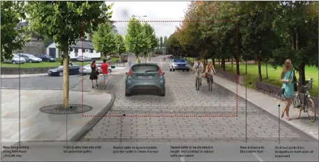  ??  ?? An artists impression of what the Park Road would look like if a proposal to transform it into a continenta­l style boulevard contained within the Mallow Urban Public Realm Plan is given the go-ahead.