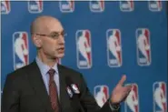  ?? MARY ALTAFFER — THE ASSOCIATED PRESS FILE ?? In this file photo, NBA Commission­er Adam Silver speaks to reporters during a news conference, in New York. An NBA delegation, led by Silver, is in Israel as part of “Basketball Without Borders,” a program that hosts training camps for top teenage...