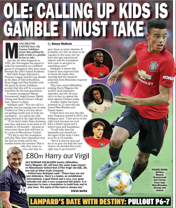  ??  ?? YOUNG GUNS: Striker Mason Greenwood and (inset, from top) Wan-bissaka, Chong and James