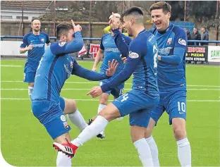  ??  ?? Lewis Milne celebrates his goal for Montrose