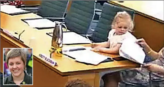  ??  ?? Making history: Rebecca, two, sits with mother Kirsty Blackman, inset, becoming the first child to attend a select committee meeting