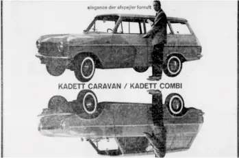  ?? ?? Annonce for Opel Kadett med blaendede sideruder i Jyllands-Posten den 20. marts 1964. Idéen var at spare afgift. Arkivfoto