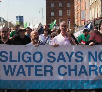  ??  ?? Some of the Sligo contingent at the weekend’s water protest.